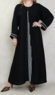 Robe Abaya Dubaï noire de qualité avec strass modèle Burj Khalifa en strass et diamant noirs et blancs Robe Abaya Dubai noire de qualite avec strass modele Burj Khalifa en strass et diamant noirs et blancs