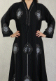 Robe de soiree Abaya Dubai ample de qualite avec broderie strass argentes et ceinture interne - Couleur noir