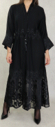Robe de soirée style Abaya Dubaï noire ouverte de qualité avec broderie et strass et ceinture interne Robe de soiree style Abaya Dubai noire ouverte de qualite avec broderie et strass et ceinture interne
