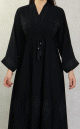 Robe Abaya Dubaï noire ample de qualité avec ceinture interne strass et broderies Robe Abaya Dubai noire ample de qualite avec ceinture interne strass et broderies