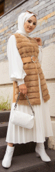 Gilet à fourrure avec ceinture pour femme (Vêtement Saison Automne-Hiver) - Couleur beige Gilet a fourrure avec ceinture pour femme (Vetement Saison Automne-Hiver) - Couleur beige