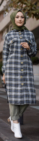 Chemise longue à carreaux pour femme (Boutique Musulmane) - Couleur bleu marine et kaki Chemise longue a carreaux pour femme (Boutique Musulmane) - Couleur bleu marine et kaki