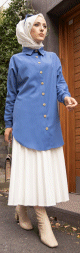 Chemise longe pour femme (Tunique boutonnée chic pour hijab) - Couleur bleu pétrole Chemise longe pour femme (Tunique boutonnee chic pour hijab) - Couleur bleu petrole