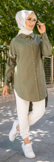 Chemise longe pour femme (Vetement pour hidjab nouveaute 2022) - Couleur kaki