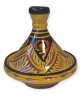 Mini tajine marocain décoratif en poterie de couleur jaune émaillé avec motifs noirs peints Mini tajine marocain décoratif en poterie de couleur jaune émaillé avec motifs noirs peints