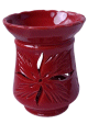 Photophore décoratif marocain en poterie de couleur Rouge Bordeau émaillé cerclé et orné de ciselures Photophore décoratif marocain en poterie de couleur Rouge Bordeau émaillé cerclé et orné de ciselures