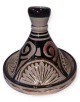 Mini tajine marocain décoratif en poterie de couleur Beige émaillé avec motifs noirs peints Mini tajine marocain décoratif en poterie de couleur Beige émaillé avec motifs noirs peints