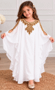 Robe de Cérémonie Fille en Mousseline Brodées Dorées & Manches Papillon- Modèle Princesse - Blanc Robe de Cérémonie Fille en Mousseline Brodées Dorées & Manches Papillon- Modèle Princesse - Blanc