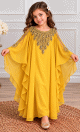 Robe de Cérémonie Fille en Mousseline Brodées Dorées & Manches Papillon - Modèle Princesse - Jaune Robe de Cérémonie Fille en Mousseline Brodées Dorées & Manches Papillon - Modèle Princesse - Jaune