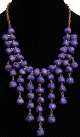 Collier ethnique imitation pierres mauves avec plusieurs rangs pendants agence de chainons et d'agrements argentes